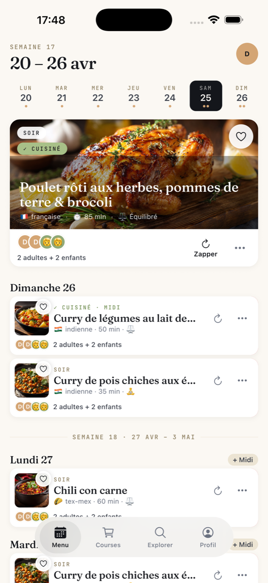 Menu de la semaine