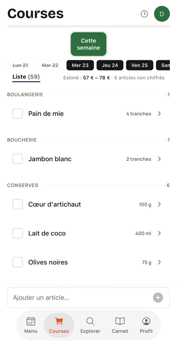 La liste de courses rangée par rayon